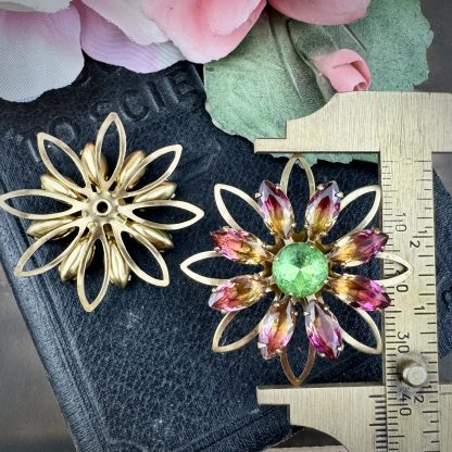 Gorgeous Purple/Pink 2 Tone with Peridot Green Centers Rhinestone Flower Components / Links / Connectors / Charms - 38mm - 1 Piece - Image 2