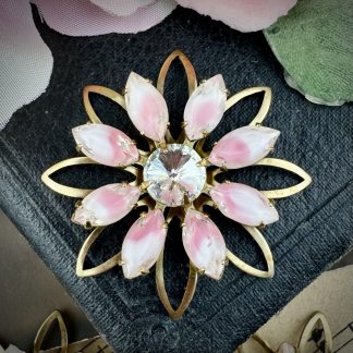 Pink / White Givré 2 Tone with Crystal Clear Centers Rhinestone Flower Components / Pendants / Connectors / Charms - 38mm - 1 Piece