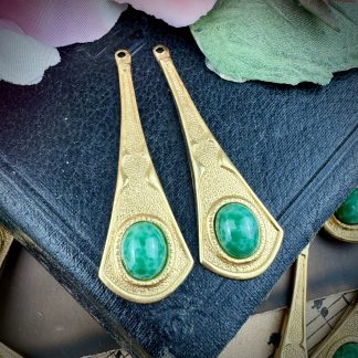 Vintage Jade Matrix Glass Art Deco Style Pendants / Drops / Charms - 30mm - 1 Piece