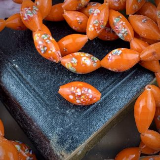 Unique Bright Orange Vintage Japanese Occupation Glass Lampwork Oval Tombo Beads - 11mm - 1 Piece
