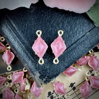 Rose Pink Satin / Silk / MoonglowGlass Diamond Connectors / Links - 15mm - 4 Pieces