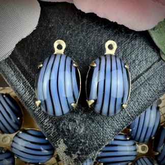 Jet and Sapphire Moonglow / Silk Glass Oval Pendants / Drops - 17mm - 2 Pieces
