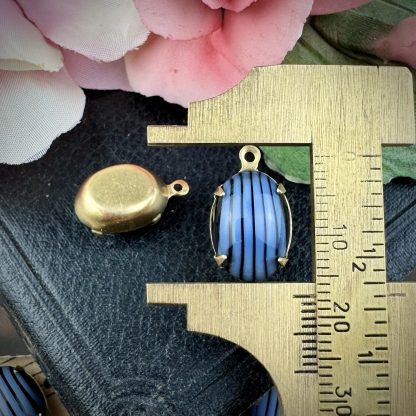 Jet and Sapphire Moonglow / Silk Glass Oval Pendants / Drops - 17mm - 2 Pieces - Image 2