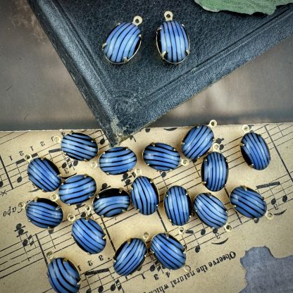 Jet and Sapphire Moonglow / Silk Glass Oval Pendants / Drops - 17mm - 2 Pieces - Image 3
