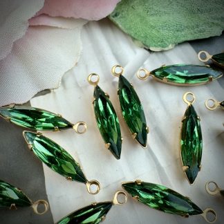 Green Tourmaline Long Skinny Marquis Rhinestone Charms / Drops - 18mm - 1 Piece