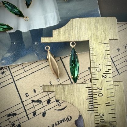 Green Tourmaline Long Skinny Marquis Rhinestone Charms / Drops - 18mm - 1 Piece - Image 2
