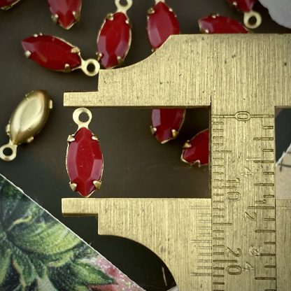 Vintage Opaque Cherry Red Rhinestone Marquis Drops / Charms - 12mm - 4 Pieces - Image 2