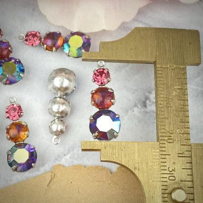 Vintage Swarovski Cardinal AB, Rose Pink, and Mexican Fire Opal / Dragon’s Breath Opal 3 Stone Silver Toned Drops / Charms - 23mm - 1 Piece - Image 2