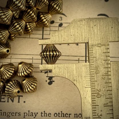 Vintage Antique Brass Metalized Textured Ribbed Bicone Beads Western Germany - 9mm - 25 Beads - Image 2