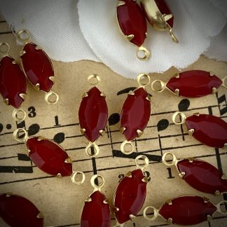 Vintage Opaque Cherry Red Rhinestone Marquis Connectors / Links - 15mm - 4 Pieces