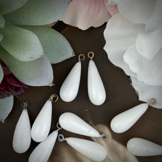 Vintage Large Miriam Haskell Opaque Chalk White Japanese Occupied Japan Teardrop Charms / Drops with Embedded Loop - 20mm - 4 Pieces