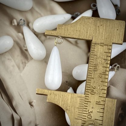 Vintage Large Miriam Haskell Opaque Chalk White Japanese Occupied Japan Teardrop Charms / Drops with Embedded Loop - 20mm - 4 Pieces - Image 2
