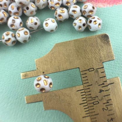 Vintage Opaque White with Gold Detailing Japanese Round Bumpy Beads - 6mm - 50 Beads - Image 2