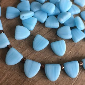 Vintage Czech Pressed Opaque Matte Blue Hurricane Glass Pennant Flat Triangle Beads Top Drilled Czechoslovakian - 9mm - 25 Beads