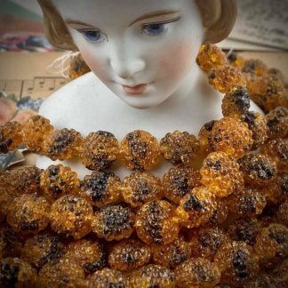 Vintage Rare West German Sugar Frit Berry Beads in a Jet / Golden Topaz Givré color - 12mm - 2 Beads