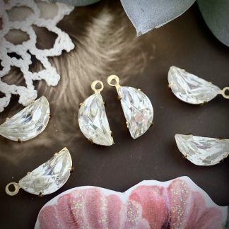 Vintage Crystal Half Moon / Circle  Rhinestone Drops / Charms - 13mm - 2 Pair (4 Pieces)