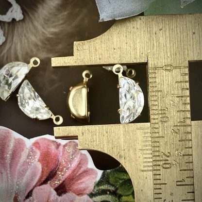 Vintage Crystal Half Moon / Circle  Rhinestone Drops / Charms - 13mm - 2 Pair (4 Pieces) - Image 2