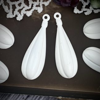 Vintage Large Metal White Enamel Melon Textured Teardrops Drops / Charms - 38mm - 2 Pieces