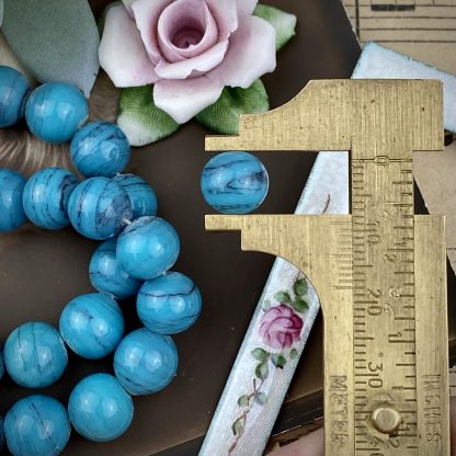 Vintage Miriam Haskell Occupied Japanese Vibrant Turquoise Blue and Black Striped Swirled Lampwork Glass Beads Japan - 10mm - 24 Beads - Image 2