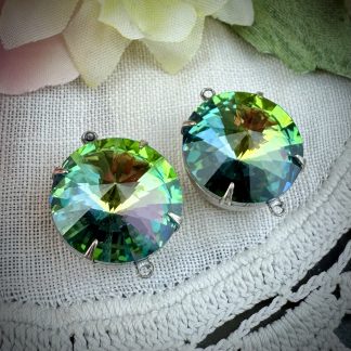 Vintage Sahara Blue Green Vitral Color Shifting Rhinestone Round Connectors / Links - 20mm - 2 Pieces