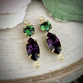 Vintage Swarovski Amethyst and Tourmaline Marquis Connectors / Links - 20mm - 2 Pieces