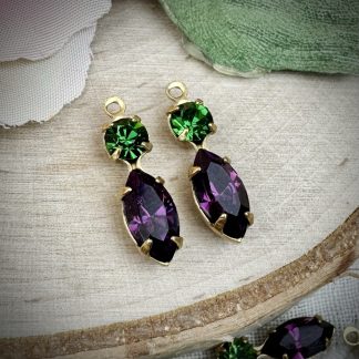 Vintage Swarovski Amethyst and Tourmaline Marquis Drops / Charms - 18mm - 2 Pieces