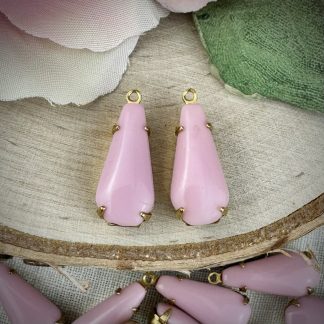 Cute Vintage Soft Opaque Pink Teardrop Charms / Drops in Gold Tone - 20mm - 2 Pieces