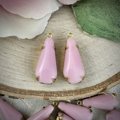 Cute Vintage Soft Opaque Pink Teardrop Charms / Drops in Gold Tone - 20mm - 2 Pieces