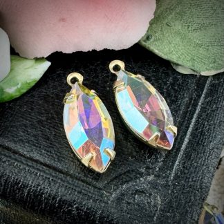 Vintage Swarovski Crystal AB Marquis Rhinestone Charms / Drops - 17mm - 2 Pieces