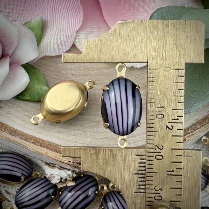 Vintage Striped Jet and Soft Pink Moonglow Striped Oval Connectors / Links - 21mm - 2 Pieces - Image 2