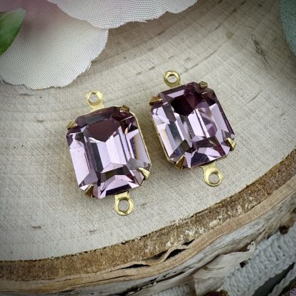 Vintage Swarovski Light Amethyst Rectangle Connectors / Links - 18mm - 2 Pieces