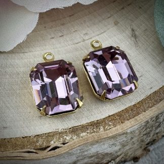Vintage Swarovski Light Amethyst Rectangle Drops / Charms - 16mm - 2 Pieces