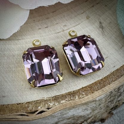 Vintage Swarovski Light Amethyst Rectangle Drops / Charms - 16mm - 2 Pieces
