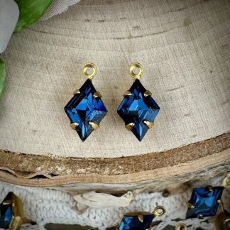 Vintage Swarovski Montana Blue Rhinestone Diamond Drops - 13mm - 4 Pieces
