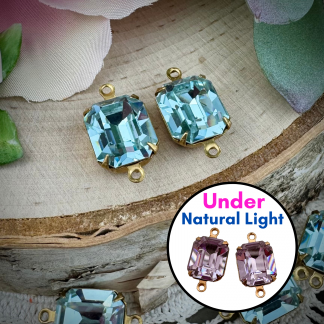 Vintage Swarovski Alexandrite (Neodymium Glass) Color Changing Rectangle Connectors / Links - 18mm - 2 Pieces