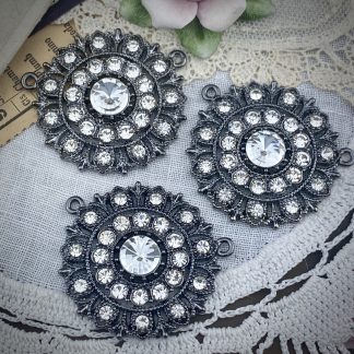 Swarovski Encrusted Gunmetal Plated Large Round Crystal Rhinestone Pendants - 34mm - 1 Piece