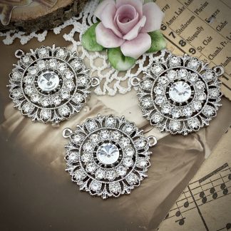 Swarovski Encrusted Silver Plated Large Round Crystal Rhinestone Pendants - 34mm - 1 Piece