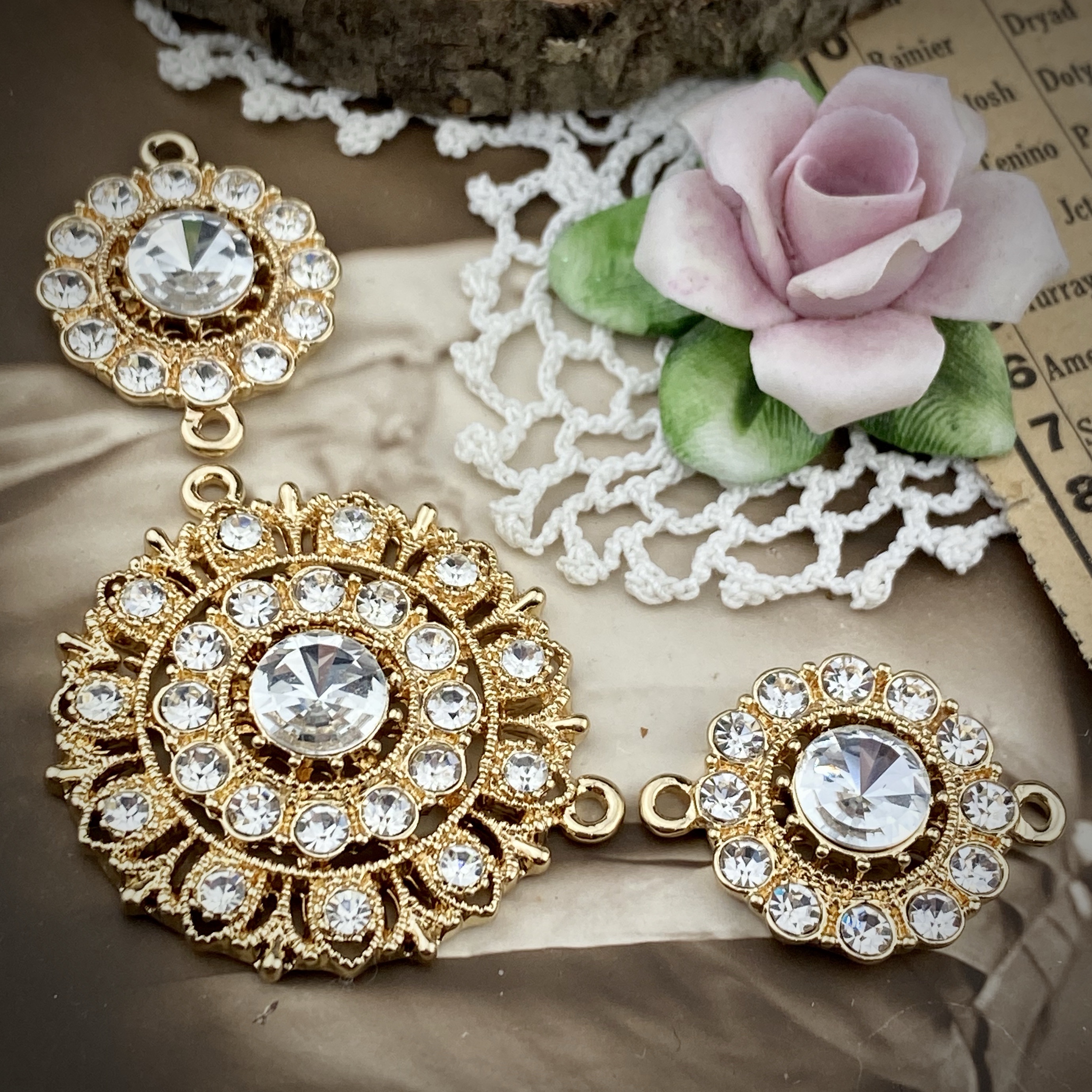 Swarovski Encrusted Gold Plated Large Round Crystal Rhinestone Pendants - 34mm - 1 Piece - Image 3