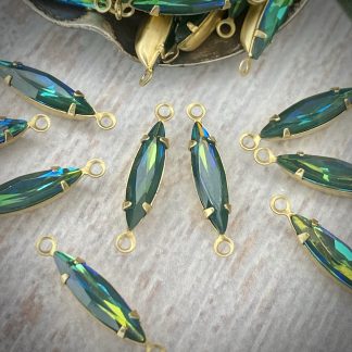 Flashy Green / Blue / Yellow Long Skinny Marquis Connectors / Links In Gold Tone - 21mm - 4 Pieces