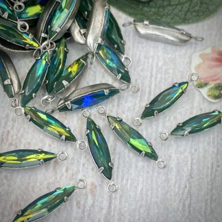 Flashy Green / Blue / Yellow Long Skinny Marquis Connectors / Links In Silver Tone - 21mm - 4 Pieces