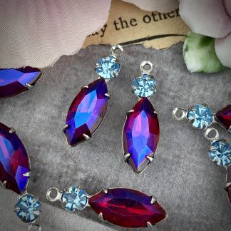 Flashy Swarovski Aqua and Ruby Purple Haze Marquis Drops - 24mm - 2 Pieces