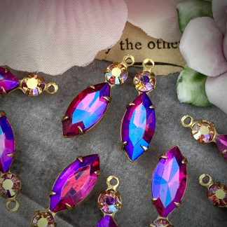Flashy Swarovski Rose Ab and Fuchsia Purple Haze Marquis Drops - 24mm - 2 Pieces