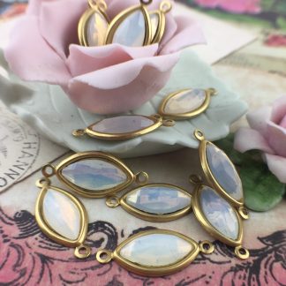 Vintage Milky White Opal Rose Cut Marquis Connectors / Links - 24mm - 2 pieces Copy