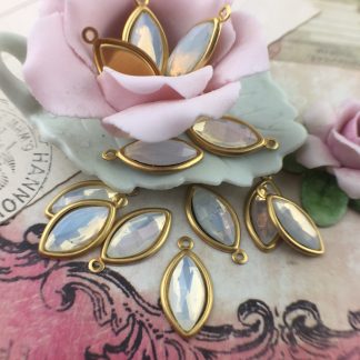 Vintage Milky White Opal Rose Cut Marquis Drops / Charms - 21mm - 2 pieces