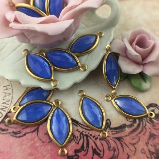 Vintage Milky Blue Opal Rose Cut Marquis Connectors / Links - 24mm - 2 pieces
